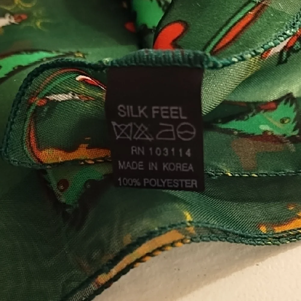 Dark Green Silk Feel Christmas Print Long Scarf 58
